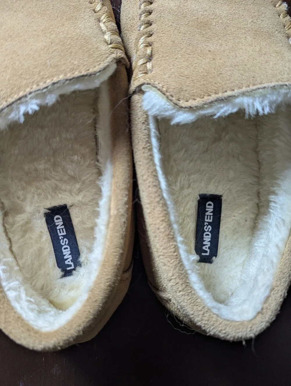 Lands' End Suede Moccasin Slippers in Beige